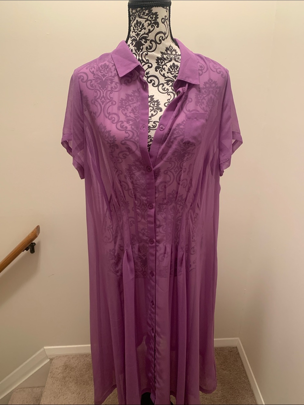 Purple Button-Front Sheer Shirt Dress